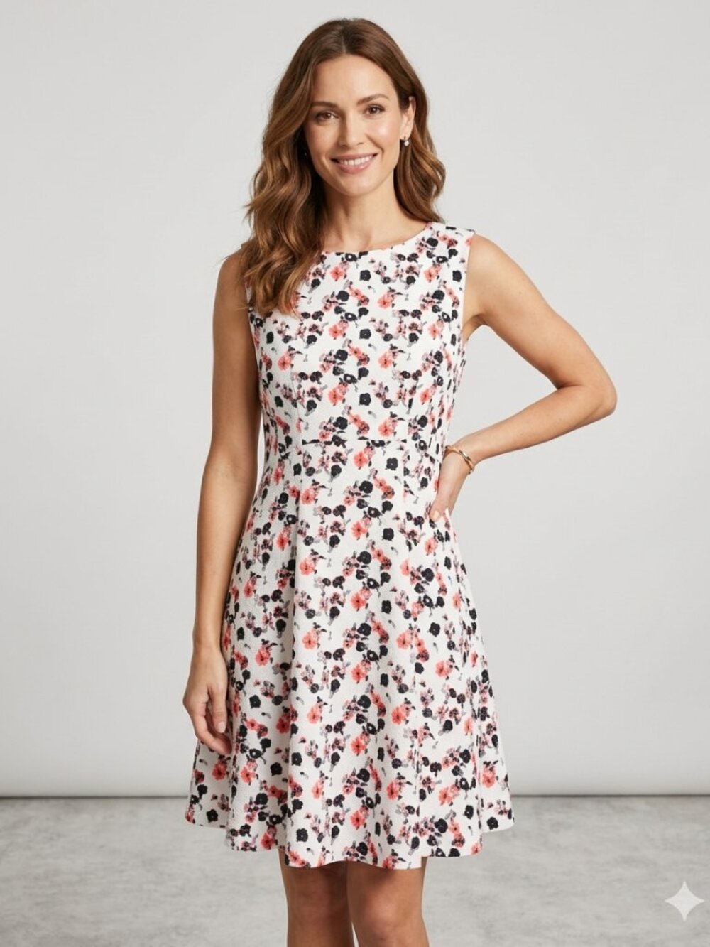French Connection Floral Fit and Flare Dress Womens 2 Ivory Sleeveless XS II15